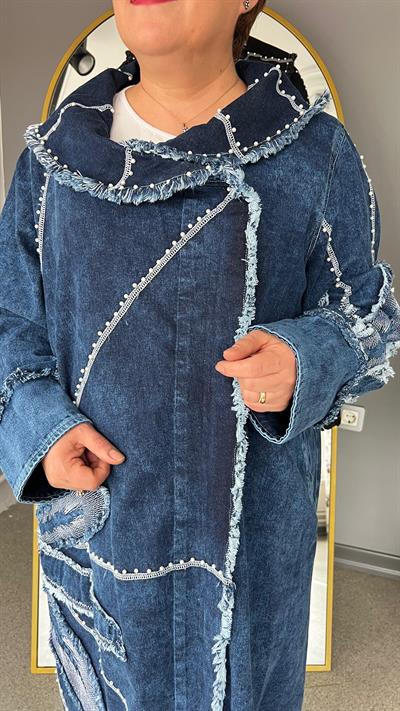 Selma Büyük Beden Yaprak Desenli Kot Ceket