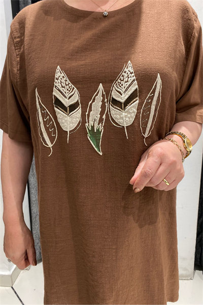 Selma Büyük Beden Yaprak Desenli T-Shirt