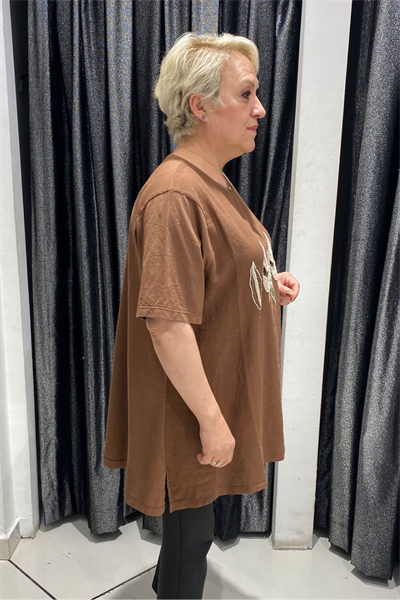 Selma Büyük Beden Yaprak Desenli T-Shirt