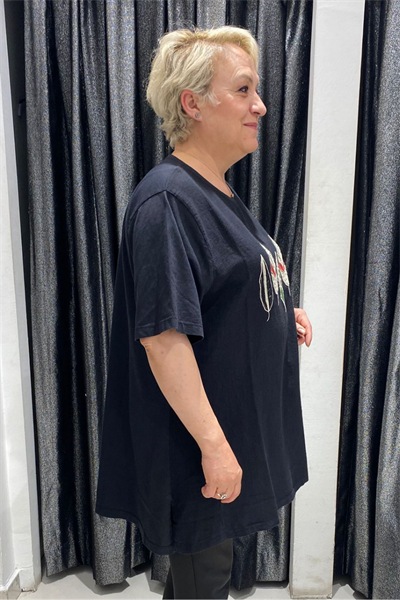 Selma Büyük Beden Yaprak Desenli T-Shirt