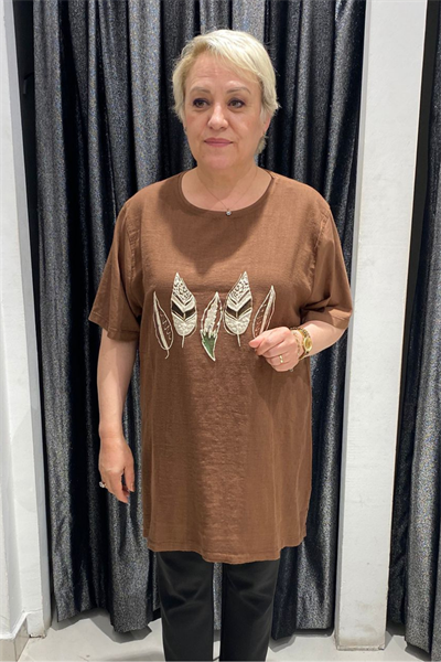Selma Büyük Beden Yaprak Desenli T-Shirt
