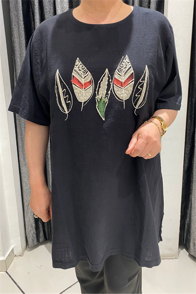 Selma Büyük Beden Yaprak Desenli T-Shirt