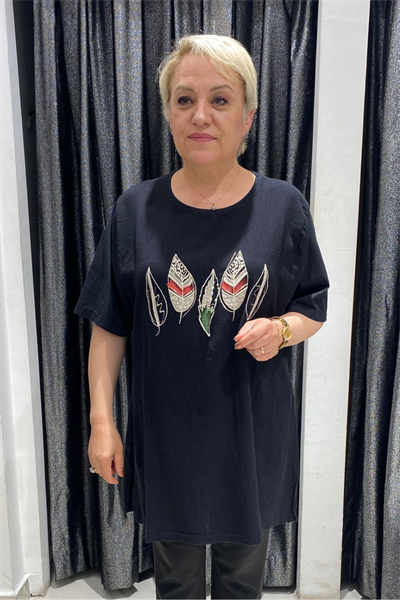 Selma Büyük Beden Yaprak Desenli T-Shirt