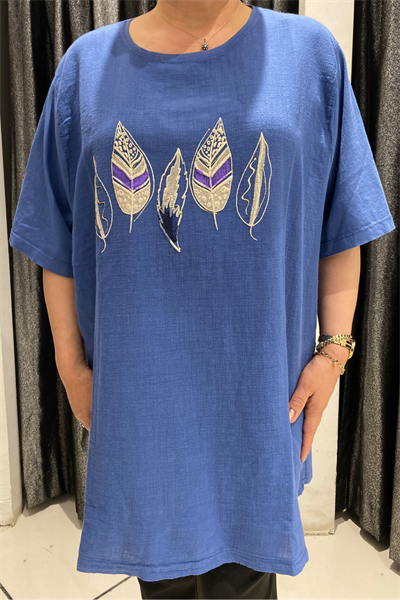 Selma Büyük Beden Yaprak Desenli T-Shirt