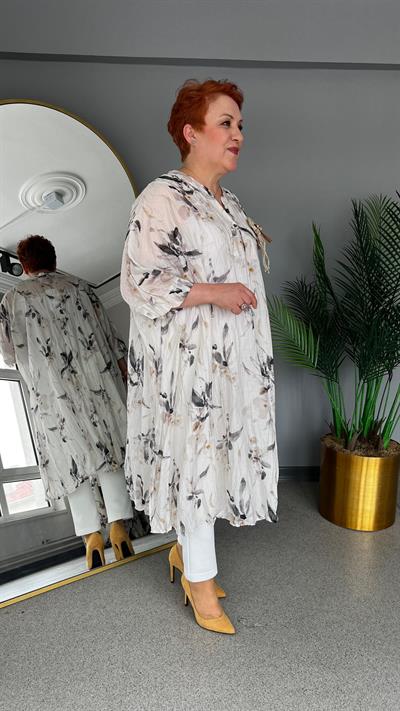 Selma Büyük Beden Yaprak Desenli Tasarım Tunik