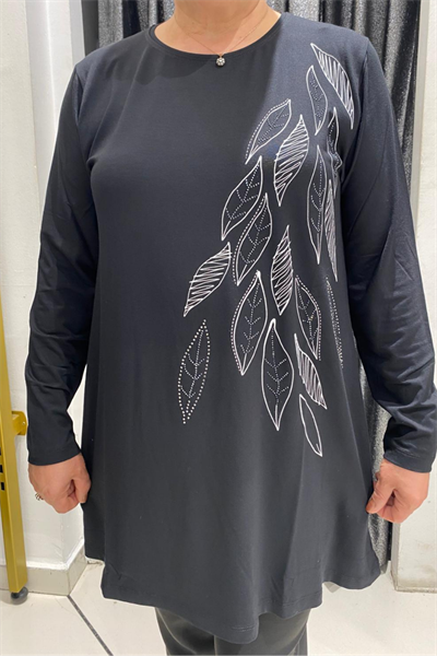 Selma Büyük Beden Yaprak Desenli Tunik