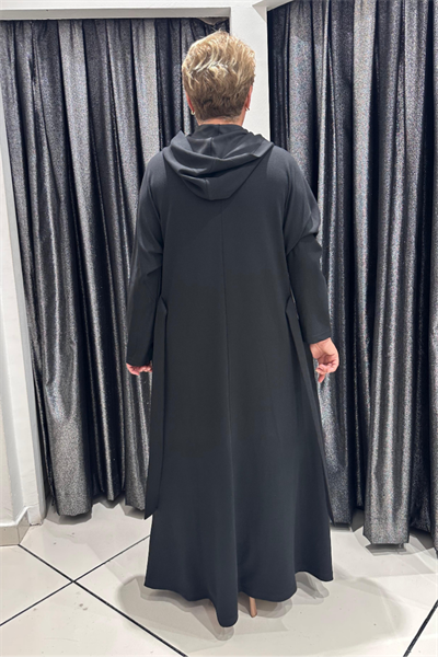 Selma Büyük Beden Yarım Fermuarlı Modern Desenli Kapüşonlu Elbise