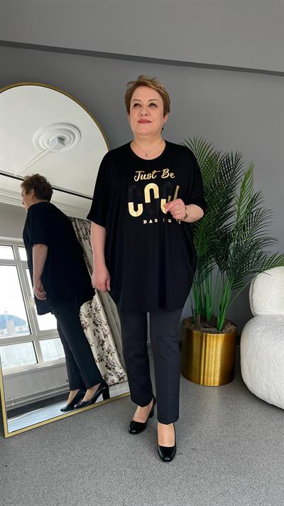 Selma Büyük Beden Yazı İşlemeli Bluz