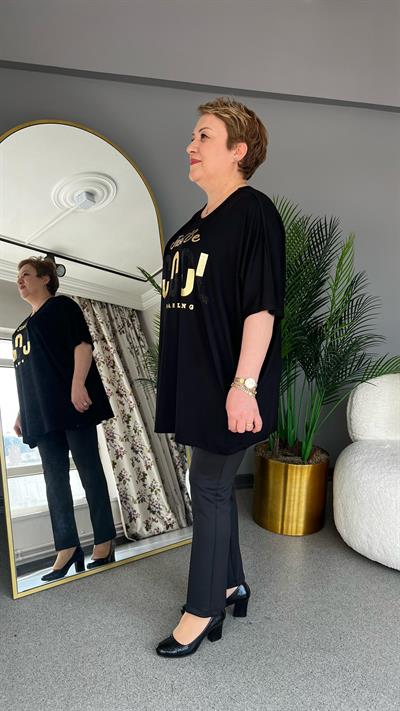 Selma Büyük Beden Yazı İşlemeli Bluz