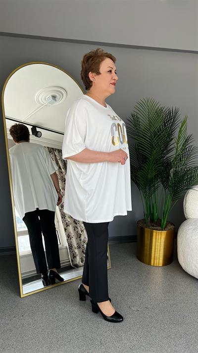 Selma Büyük Beden Yazı İşlemeli Bluz