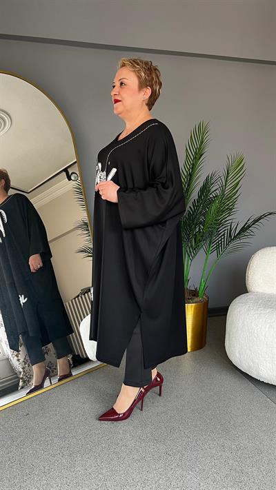 Selma Büyük Beden Yazılı İnci Detaylı Tunik/Elbise