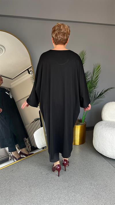 Selma Büyük Beden Yazılı İnci Detaylı Tunik/Elbise