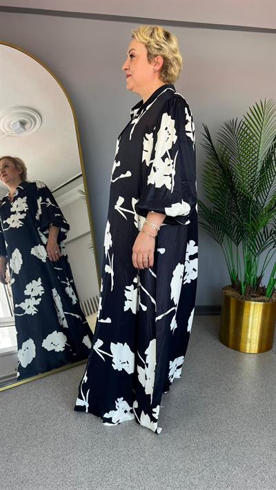 Selma Büyük Beden Zarif Çiçek Desenli  Elbise