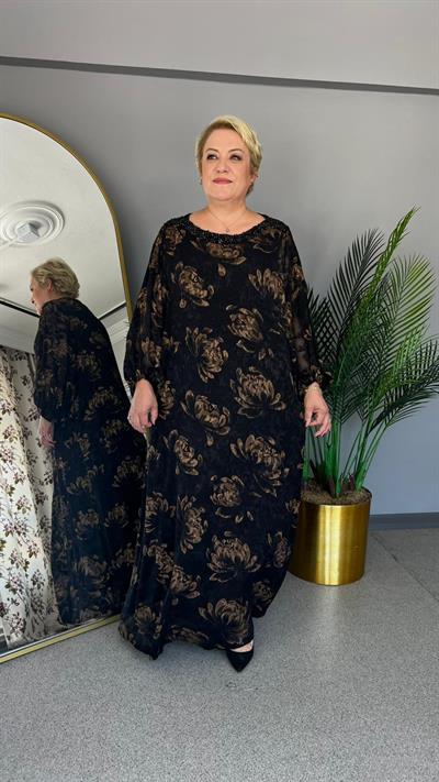 Selma Büyük Beden Zarif Çiçek İşlemeli Elbise