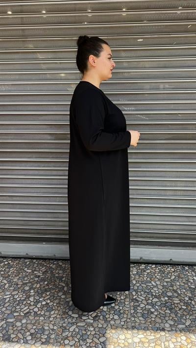 Selma Büyük Beden Zarif İnci İşleme Detaylı Siyah Elbise