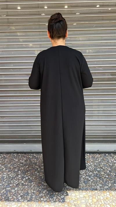 Selma Büyük Beden Zarif İnci İşleme Detaylı Siyah Elbise