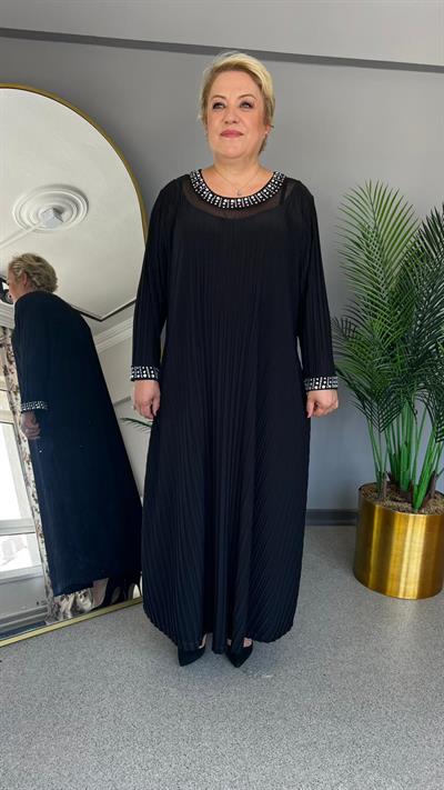 Selma Büyük Beden Zarif Taş Detaylı Elbise