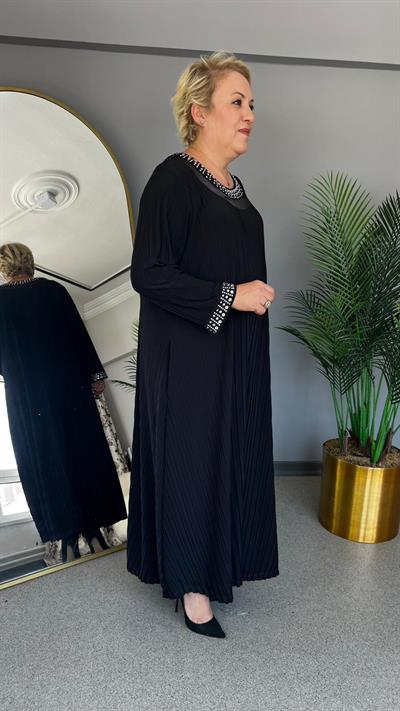 Selma Büyük Beden Zarif Taş Detaylı Elbise