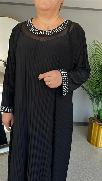 Selma Büyük Beden Zarif Taş Detaylı Elbise