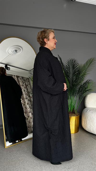 Selma Büyük Beden Zarif ve Şık Siyah Uzun Pardesü