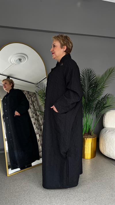 Selma Büyük Beden Zarif ve Şık Siyah Uzun Pardesü