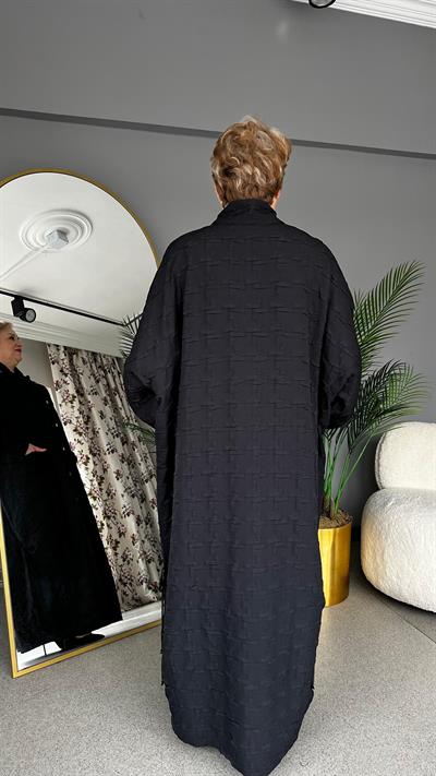 Selma Büyük Beden Zarif ve Şık Siyah Uzun Pardesü