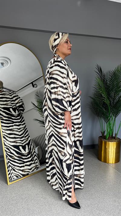 Selma Büyük Beden Zebra Desen Elbise