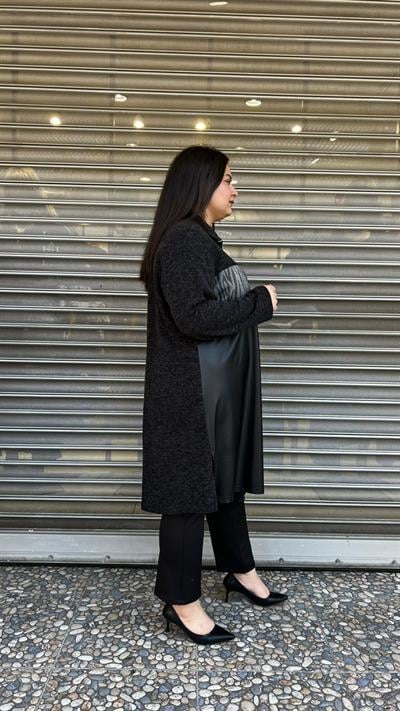 Selma Büyük Beden Zebra Desenli Deri Detaylı Tunik