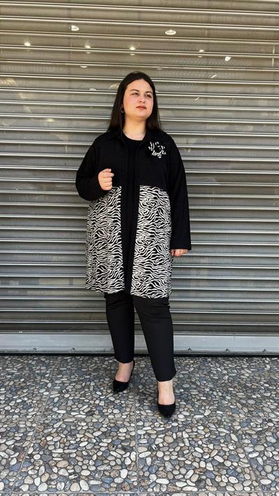 Selma Büyük Beden Zebra Desenli İçli Dışlı Takım