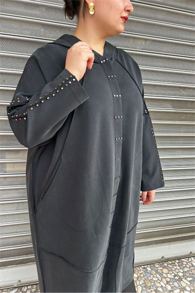 Selma Büyük Beden Zımba Detaylı Hırka/Kap