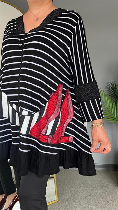 Selma Büyük Beden Çizgili Hırka/Bluz