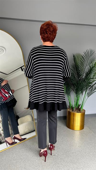 Selma Büyük Beden Çizgili Hırka/Bluz