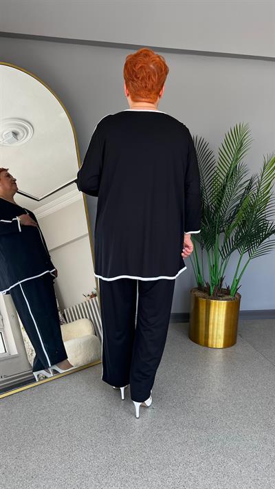 Selma Büyük Beden Şerit Detaylı Taşlı Takım