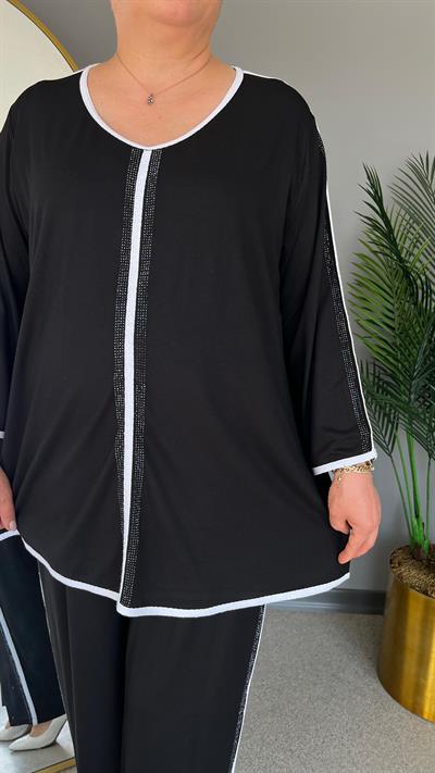 Selma Büyük Beden Şerit Detaylı Taşlı Takım