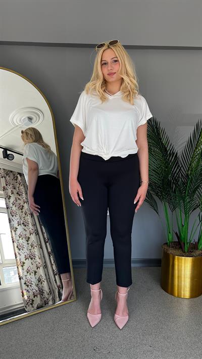 Selma Scuba Kumaş Yüksek Bel Likralı Beli Lastikli Kadın Pantolon