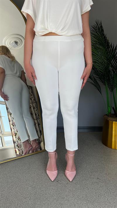 Selma Scuba Kumaş Yüksek Bel Likralı Beli Lastikli Kadın Pantolon