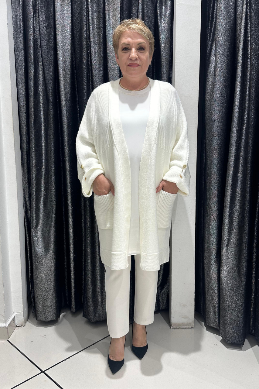 Selma Büyük Beden Açık Ön Cepli Triko Hırka