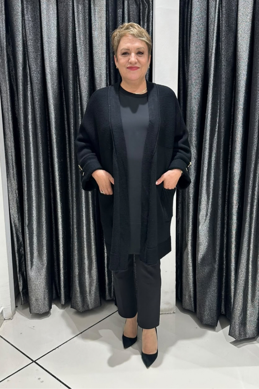 Selma Büyük Beden Açık Ön Cepli Triko Hırka