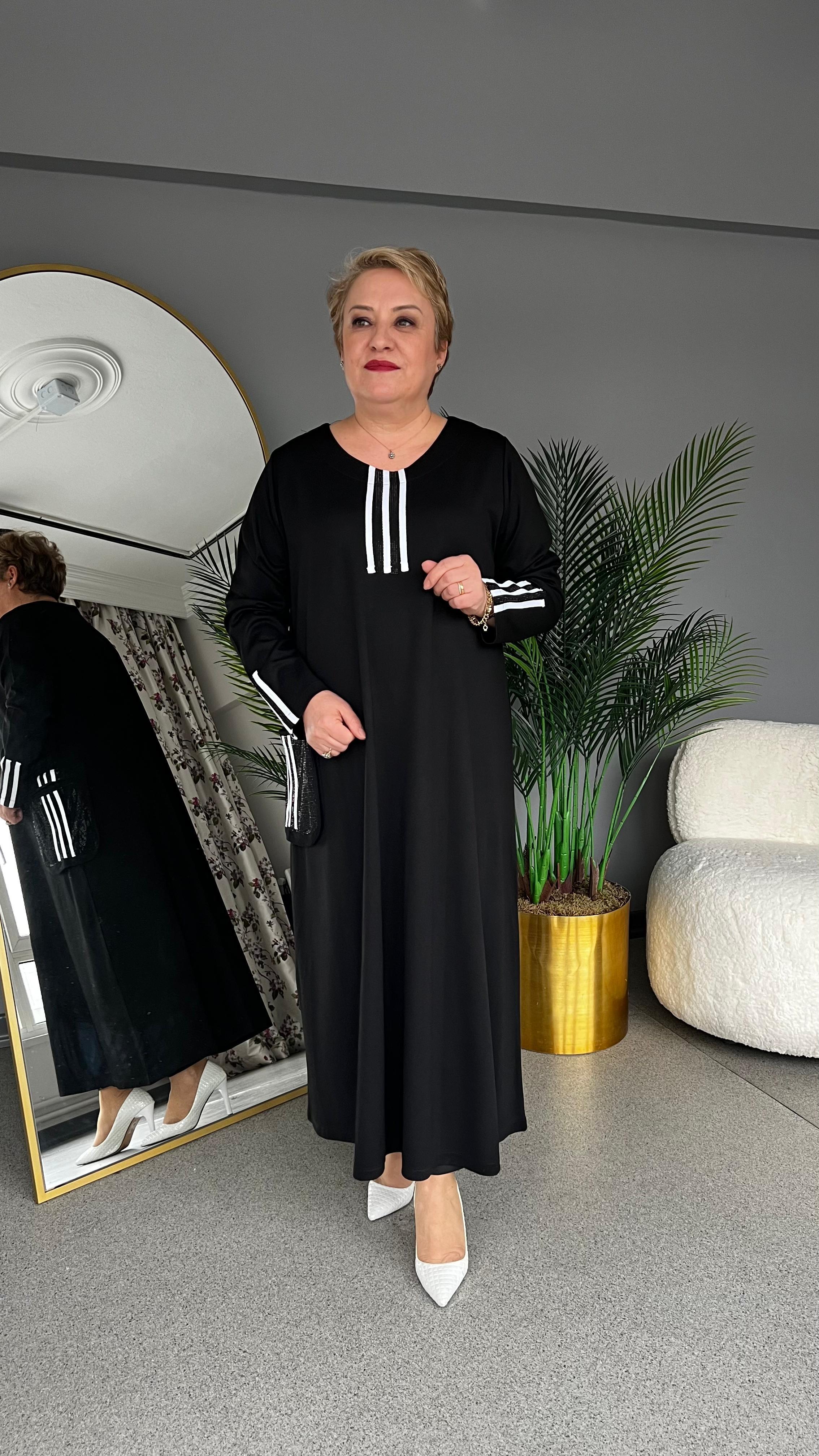 Selma Büyük Beden Beyaz Vurgulu Elbise