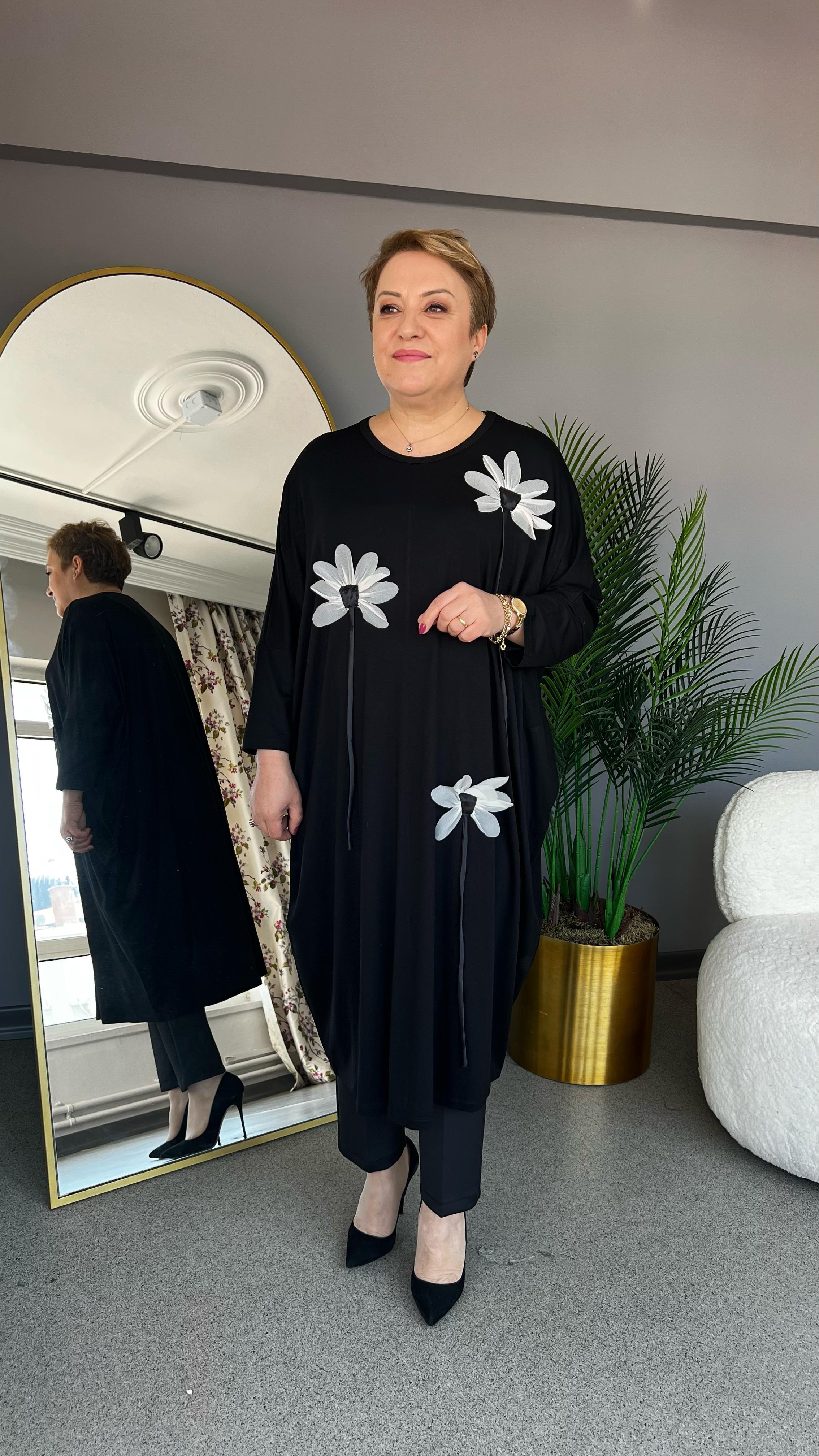 Selma Büyük Beden Çiçek İşlemeli Tunik/Elbise