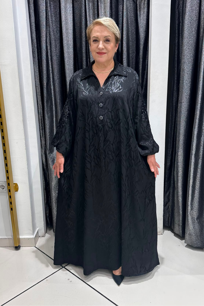 Selma Büyük Beden Desenli Şık Saten Elbise