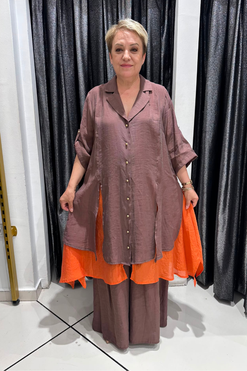 Selma Büyük Beden Düğmeli Katmanlı Takım
