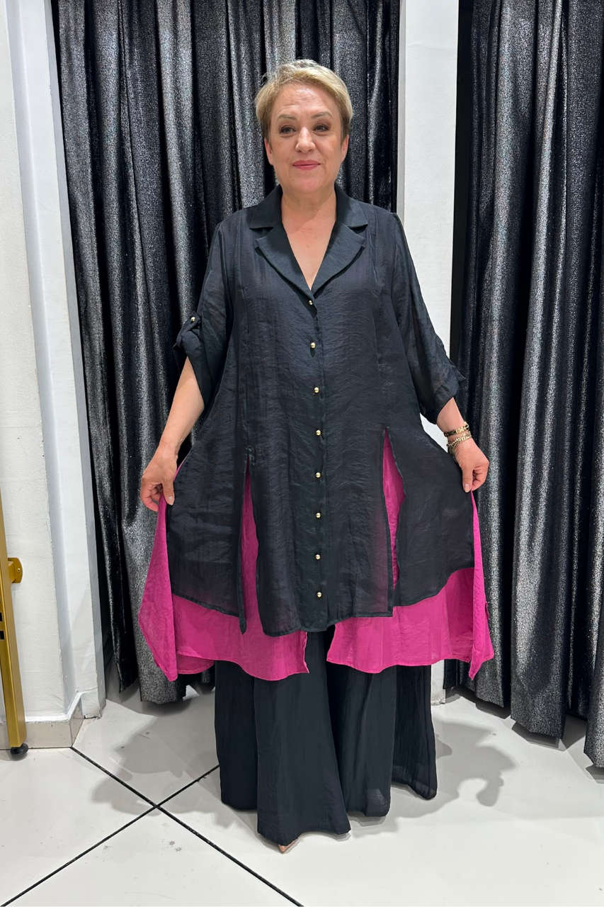Selma Büyük Beden Düğmeli Katmanlı Takım