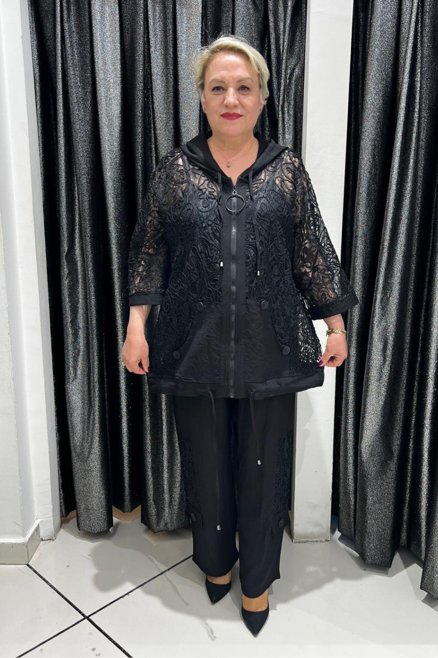 Selma Büyük Beden Fermuarlı Detaylı Üçlü Takım