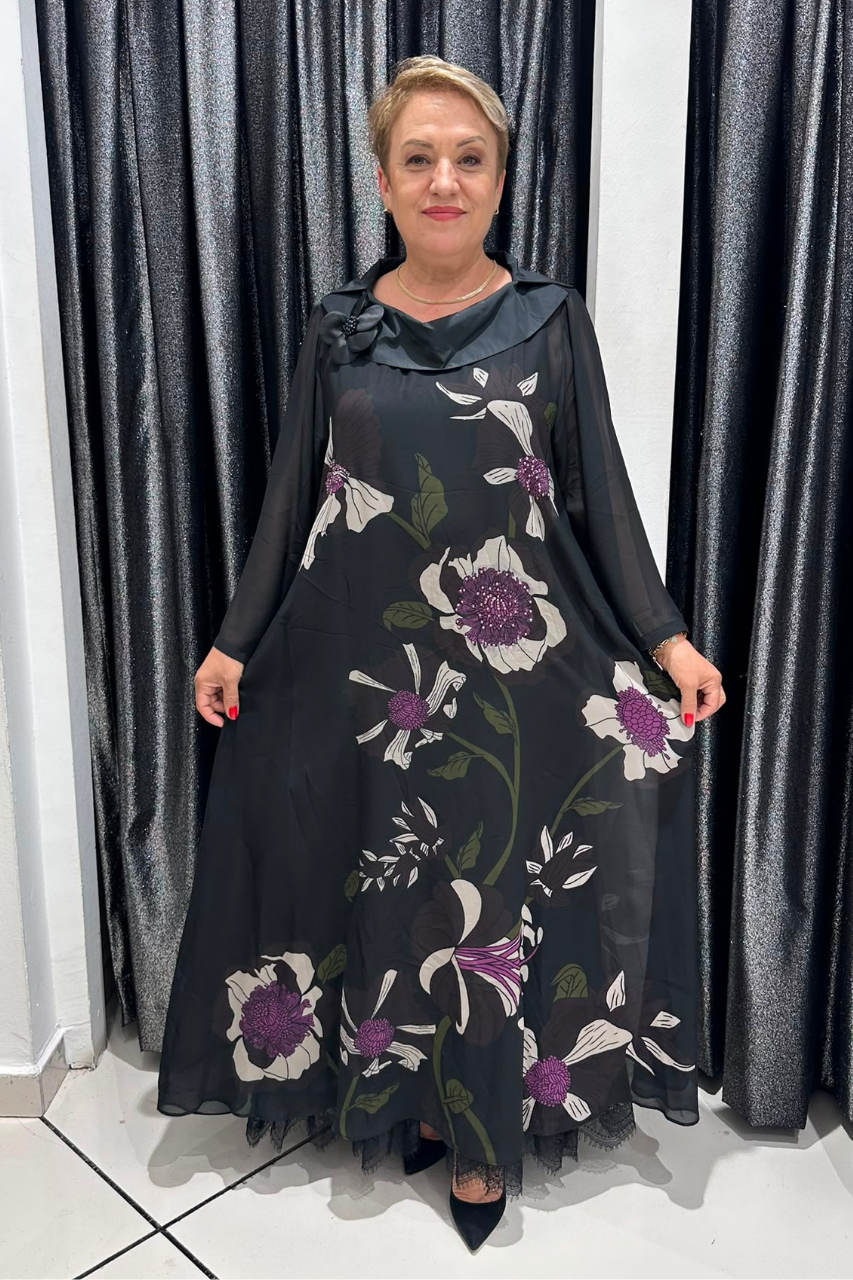 Selma Büyük Beden İçlikli Şifon Krep Elbise
