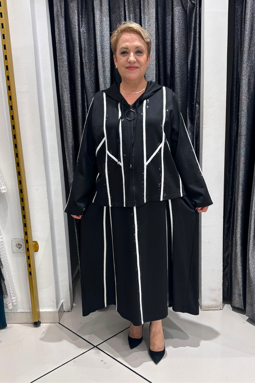 Selma Büyük Beden İnce Çelik Kumaş Elbise Üzeri Hırka Modeli