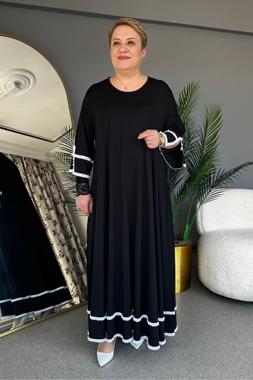 Selma Büyük Beden İnci Bantlı Elbise