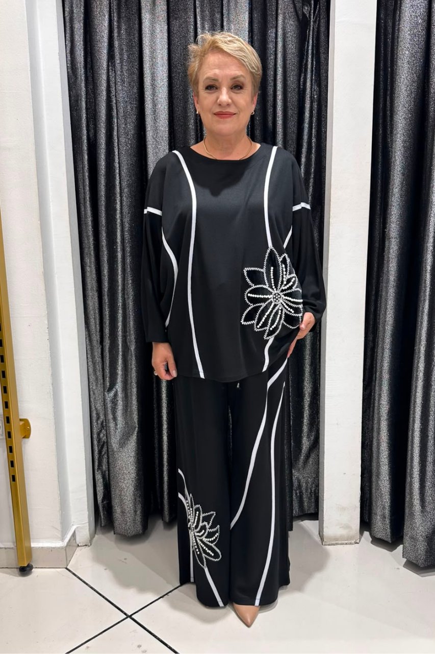 Selma Büyük Beden İnci Çiçekli Takım