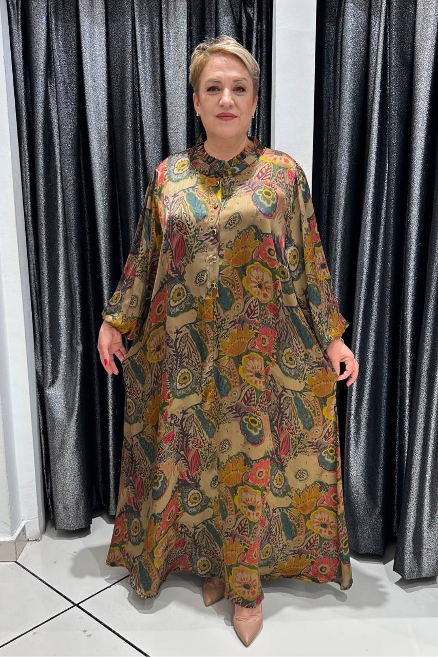 Selma Büyük Beden İpek Şifon Askılı İçlikli Elbise