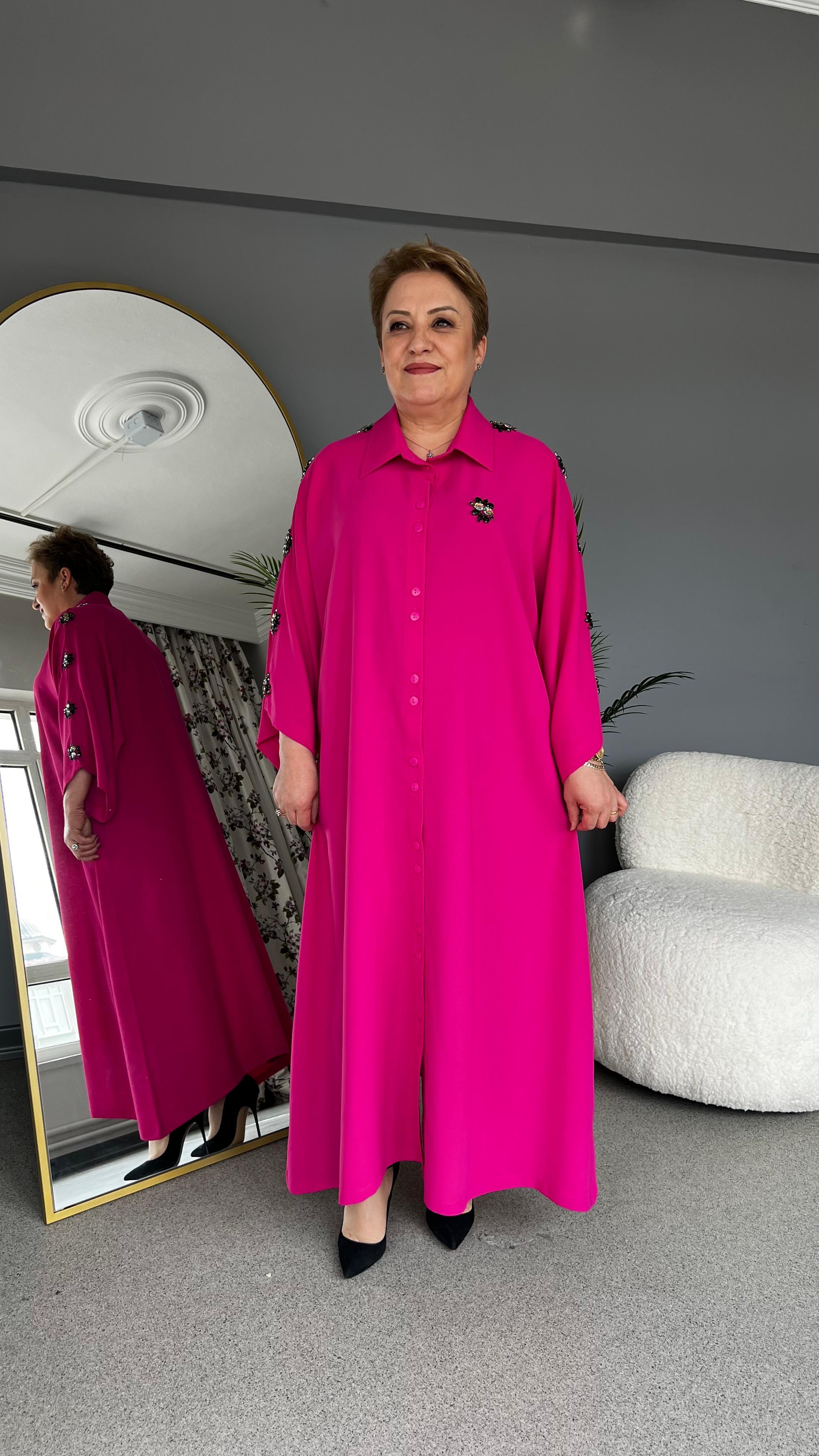 Selma Büyük Beden İşleme Taş Detaylı Elbise